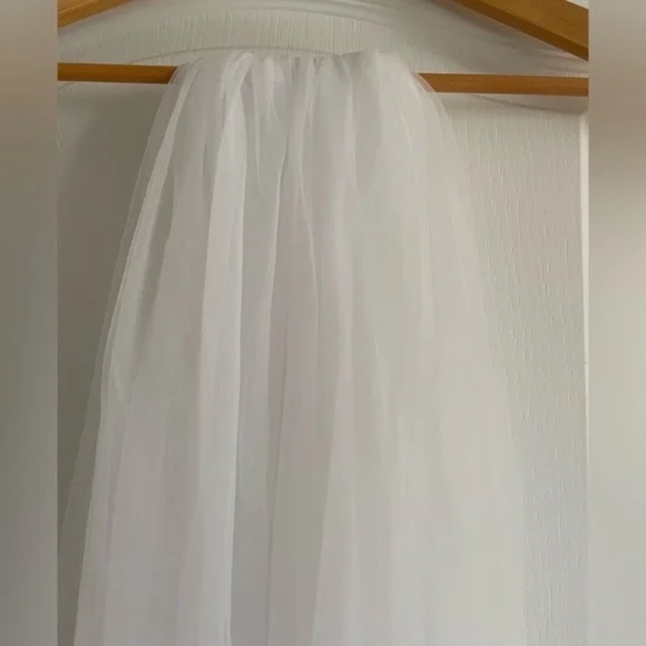 Designer White Fingertip Wedding Veil with Blusher main image 8